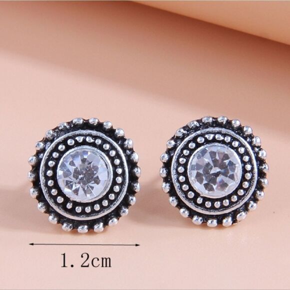 NEW DIAMOND VINTAGE STYLE SILVER STUD EARRINGS - Picture 4 of 8